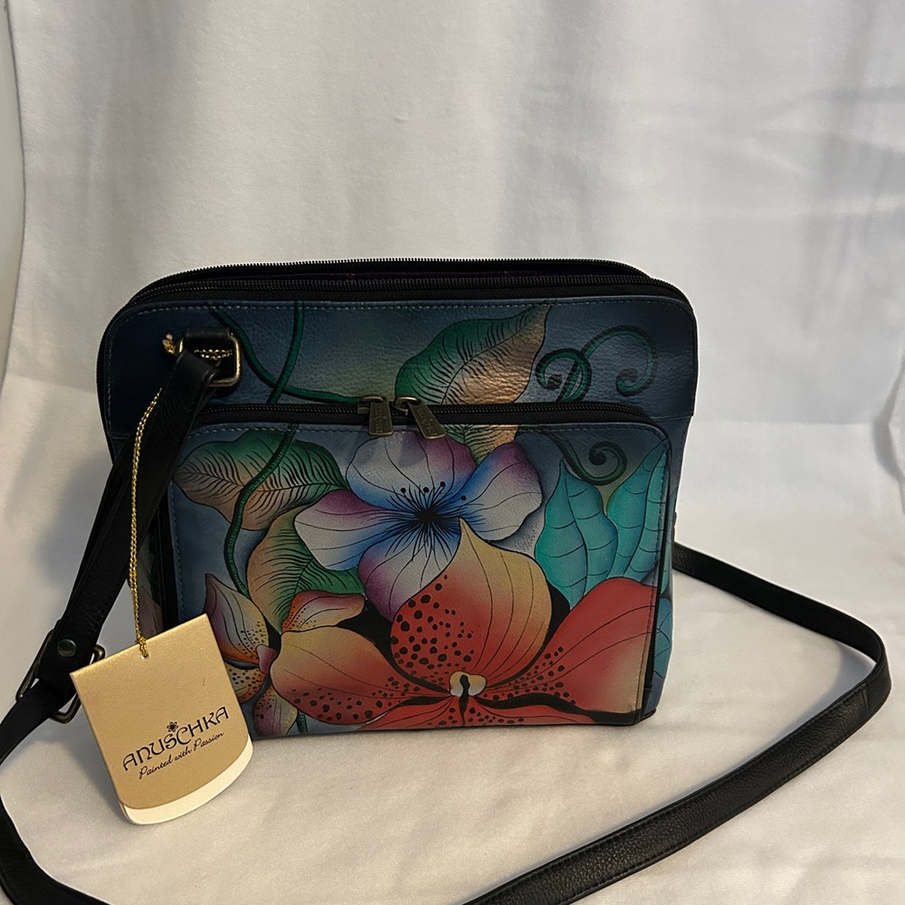 Anuschka Vibrant Floral Crossbody Bag - Blue and Red